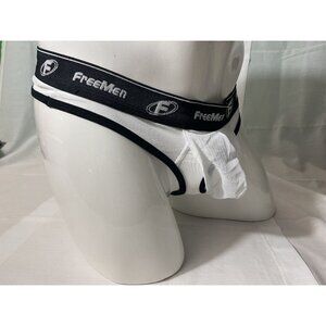 Freemen Black & White Mesh Thong Sz XL SEXY Mens Gay Underwear Built In C-Ring
